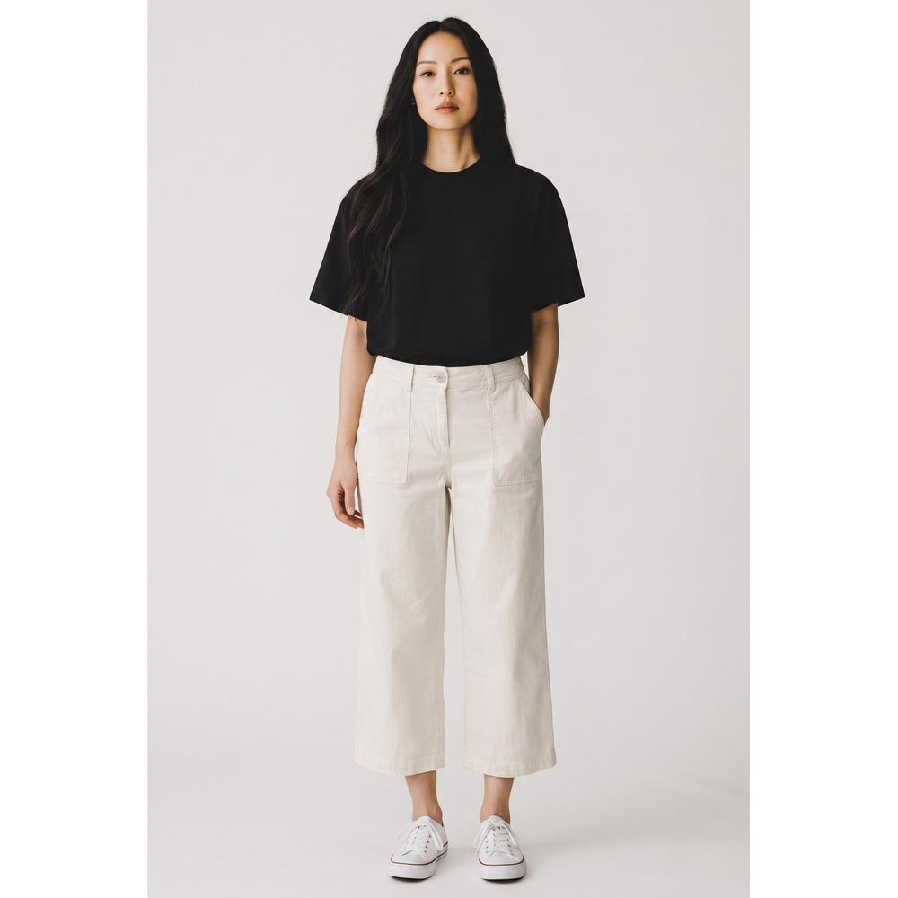 Liz Claiborne Women Cream Linen Blend Wide Leg Crop Pants Size 6 High Rise